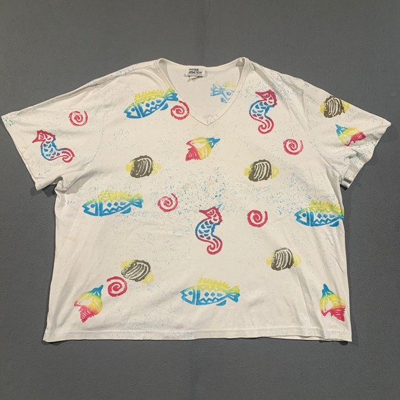 Physical Attraction Tops - Physical Attraction T-Shirt Womens 4X White Nautical Sea Life Vintage 90s USA